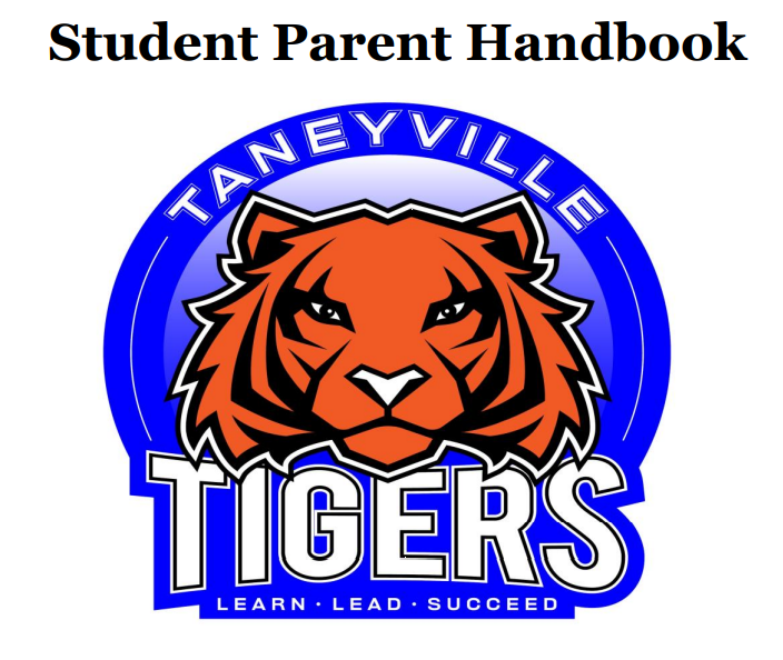 Image of Student Parent Handbook Cover Title "Student Parent Handbook." Tiger and mantra is on the image